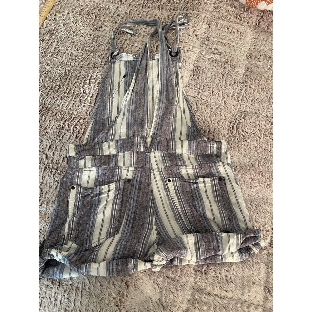 Free People Women's Striped‎ Denim Short Overalls Size 6 BOHO BEACH preowned - Picture 15 of 16